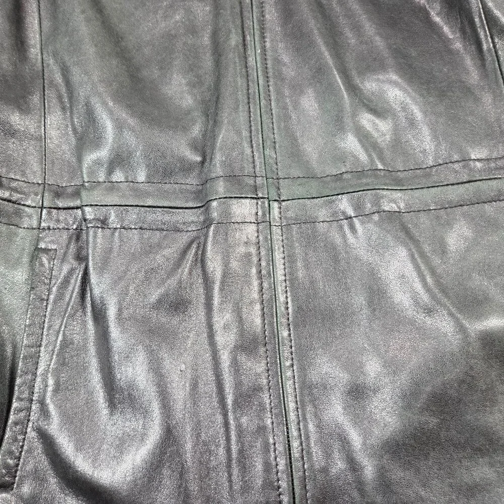 Vintage Sonoma Black Leather Coat Womens Small Fleece Lined Hooded Y2K READ